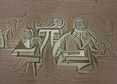 wood cut of math people